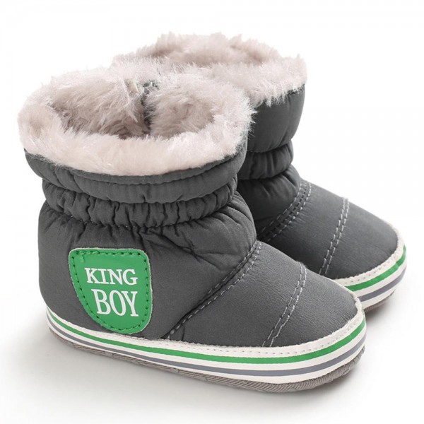 Baby Boys Letter Printed Zipper Winter Fur Snow Boots Baby Shoes