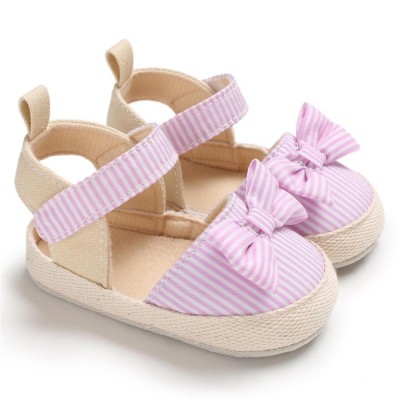 Baby Girls Striped Bow Decor Magic Tape Sandals Baby Shoes vendors