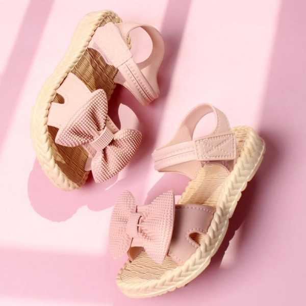 wholesale childrens clothing distributors Toddler Girl Bowknot Decor Solid Color Sandals 