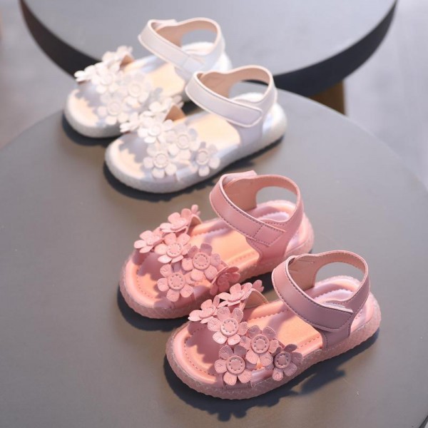 kids designer clothes wholesale Toddler Girl Solid Color 3D Flower Decor Sandals 