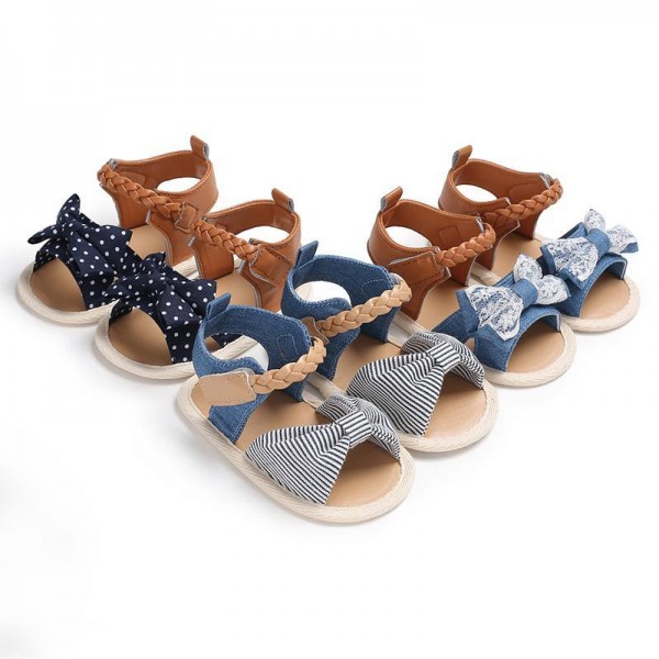 Bow Decor Canvas sandals for Baby Girl Children's clothing wholesale